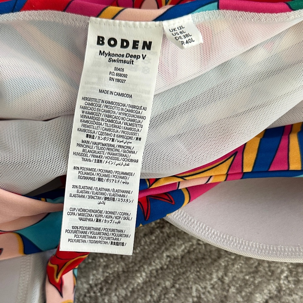 Boden Mykonos Deep V Women's One Piece Swimsuit 8 Long
Multi Blossomy Pop print - Picture 7 of 10
